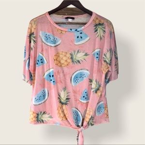 Peachy Tropical Pineapple Watermelon Tied Tee